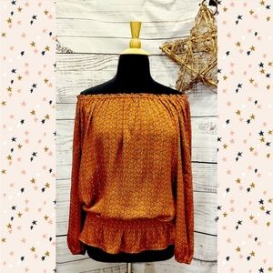 Michael Kors Orange Off Shoulder Chain Link Ruffle Blouse Size 2X